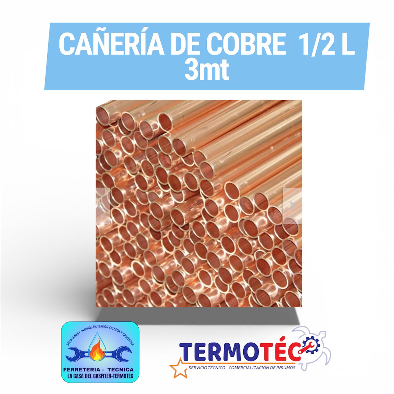 Cañeria Cobre 1/2 Tipo L Agua Y Gas Tira 3 Metros